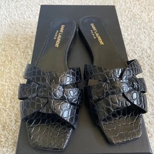 Saint Laurent Tribute sandals-sz 37, croc-embossed in black